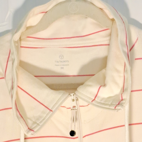 Talbots Cream and Pink Striped Utility Jacket Womens Size Medium #140 - Picture 4 of 9